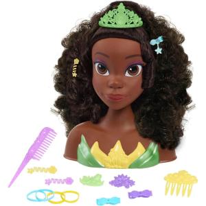 Disney Princess Tiana Styling Head, 14-pieces, Black Hair, Brown Eyes, Pretend Play, Kids Toys for Ages 3 Up by Just Play
