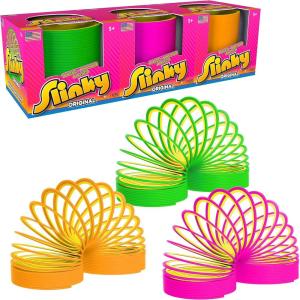 Slinky the Original Walking Spring Toy, Plastic Slinky 3-Pack, Multi-color Neon Spring Toys, Kids Toys for Ages 5 Up by Just Play