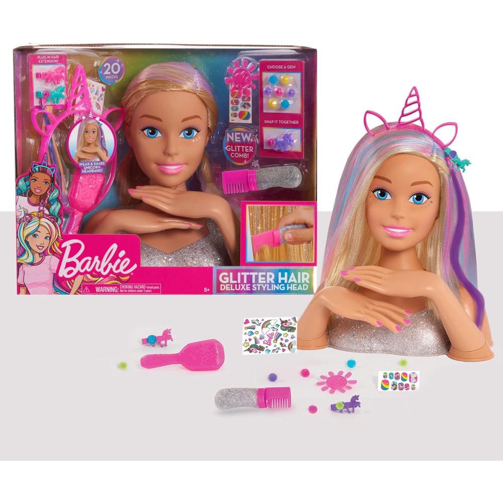 image:imageBarbie Deluxe 20Piece Glitter and Go Styling Head Blonde Hair and Unicorn Headband Kids Toys for Ages 5 Up by Just PlayBlonde Hair