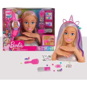 Barbie Deluxe 20-Piece Glitter and Go Styling Head, Blonde Hair and Unicorn Headband, Kids Toys for Ages 5 Up by Just Play(Blonde Hair)