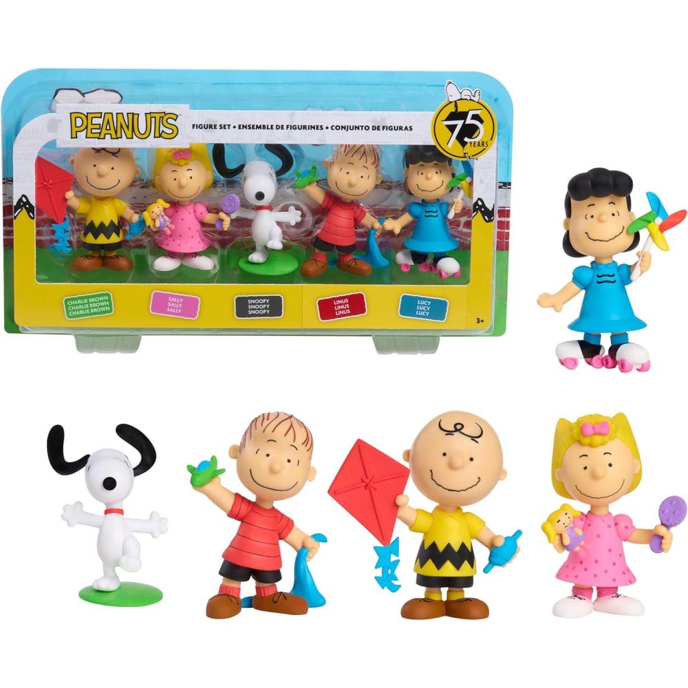 image:imagePeanuts 75th Anniversary Collectible Figure Set  Snoopy Charlie Brown Lucy Linus amp Sally Toys  5Piece Figures for Kids amp Adult Collectors Ages 3 and Up