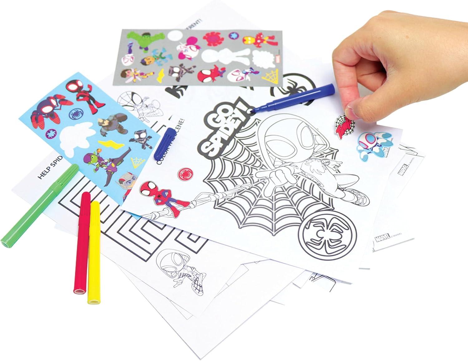 image:imageDisney Stitch Stow amp Go Activity Kit 17Piece Travel Art Set with Coloring Sheets Crayons Stickers amp Carrying Case Preschool Creative Kit for Ages 3Spidey