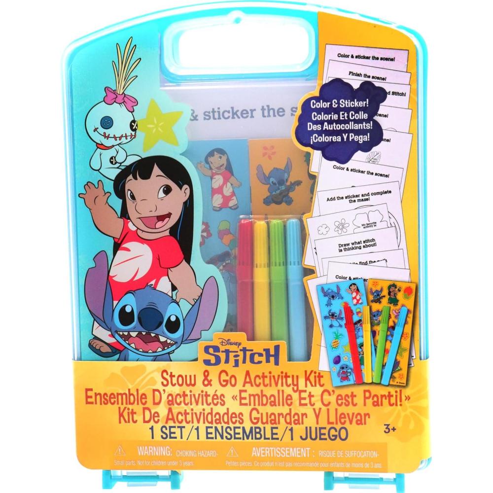 image:imageDisney Stitch Stow amp Go Activity Kit 17Piece Travel Art Set with Coloring Sheets Crayons Stickers amp Carrying Case Preschool Creative Kit for Ages 3Stitch
