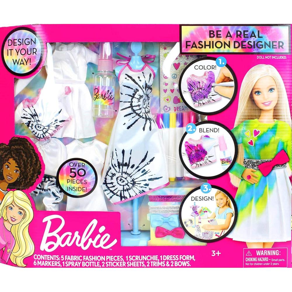 image:imageTara Toys Barbie TieDye Fashion Designer Kit  DIY Design Set for Girls with Dresses Markers Stickers amp Tools  Create Real Barbie Outfits Craft Activity for Kids Ages 6
