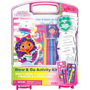 Disney Stitch Stow & Go Activity Kit – 17-Piece Travel Art Set with Coloring Sheets, Crayons, Stickers & Carrying Case – Preschool Creative Kit for Ages 3+(Gabby’s Dollhouse)
