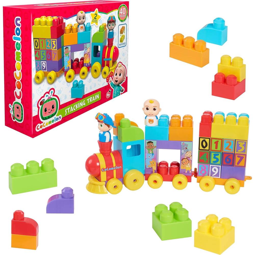 image:imageCoComelon Stacking Train 40 Piece Large Building Block Set 2 Figures Colors Numbers Officially Licensed Kids Toys for Ages 18 Month by Just Play