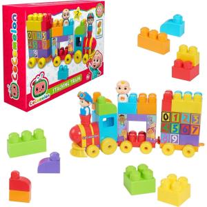 CoComelon Stacking Train, 40 Piece Large Building Block Set, 2 Figures, Colors, Numbers, Officially Licensed Kids Toys for Ages 18 Month by Just Play