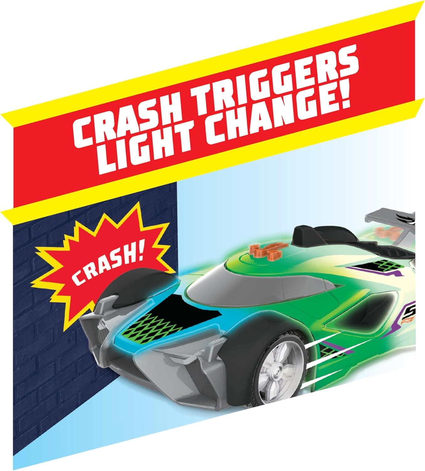 image:imageHot Wheels Color Crashers Cyber Speeder Vehicle 10Inch Blue Motorized Toy Car with Lights and Realistic Racing Sounds Kids Toys for Ages 3 Up by Just PlayGreen