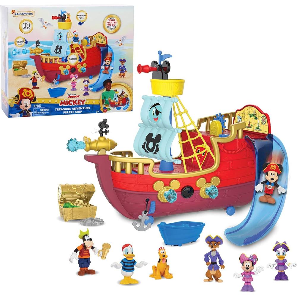 image:imageDisney Junior Mickey Mouse Funhouse Treasure Adventure Pirate Ship with Bonus Figures 18Piece Toy Figures and Playset Kids Toys for Ages 3 Up Amazon Exclusive by Just Play