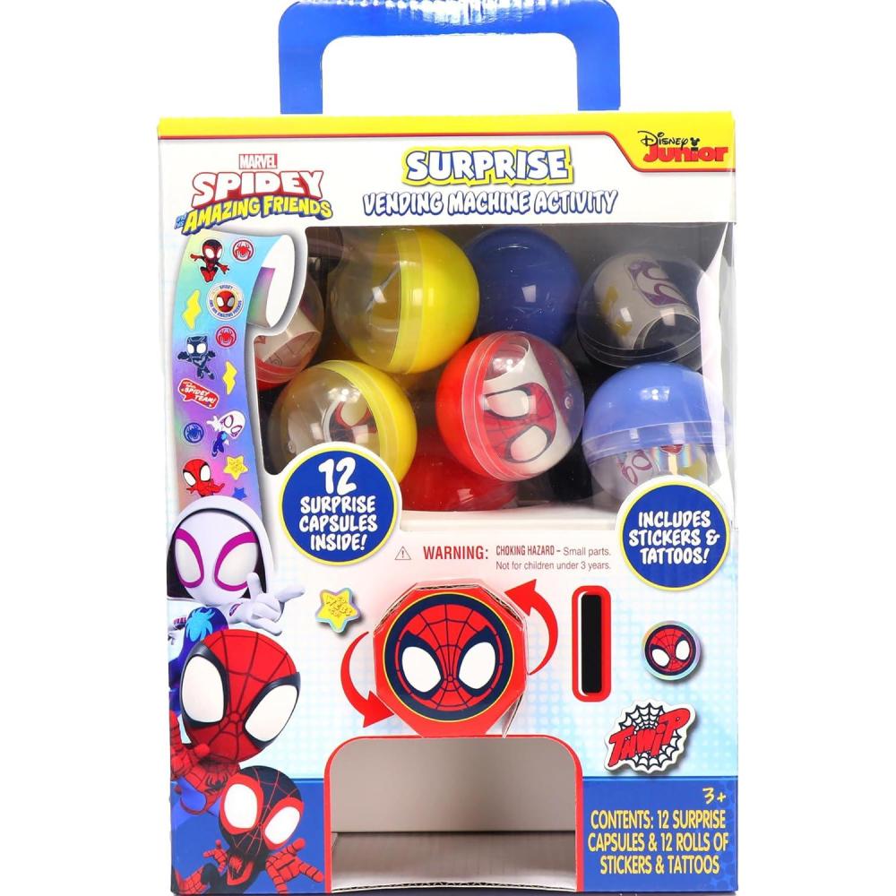 image:imageSpidey and His Amazing Friends Surprise Vending Machine Activity 25Pieces Stickers Temporary Tattoos Kids Toys for Ages 3 UpSpidey