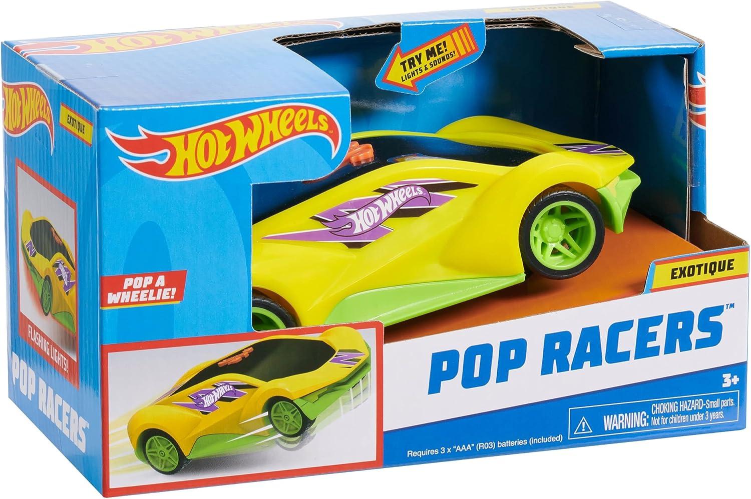 image:imageHot Wheels Pop Racers Car Exotique Toy Vehicle 7Inch Yellow Motorized Toy Car Lights Sounds Pops Wheelies Kids Toys for Ages 3 Up by Just Play