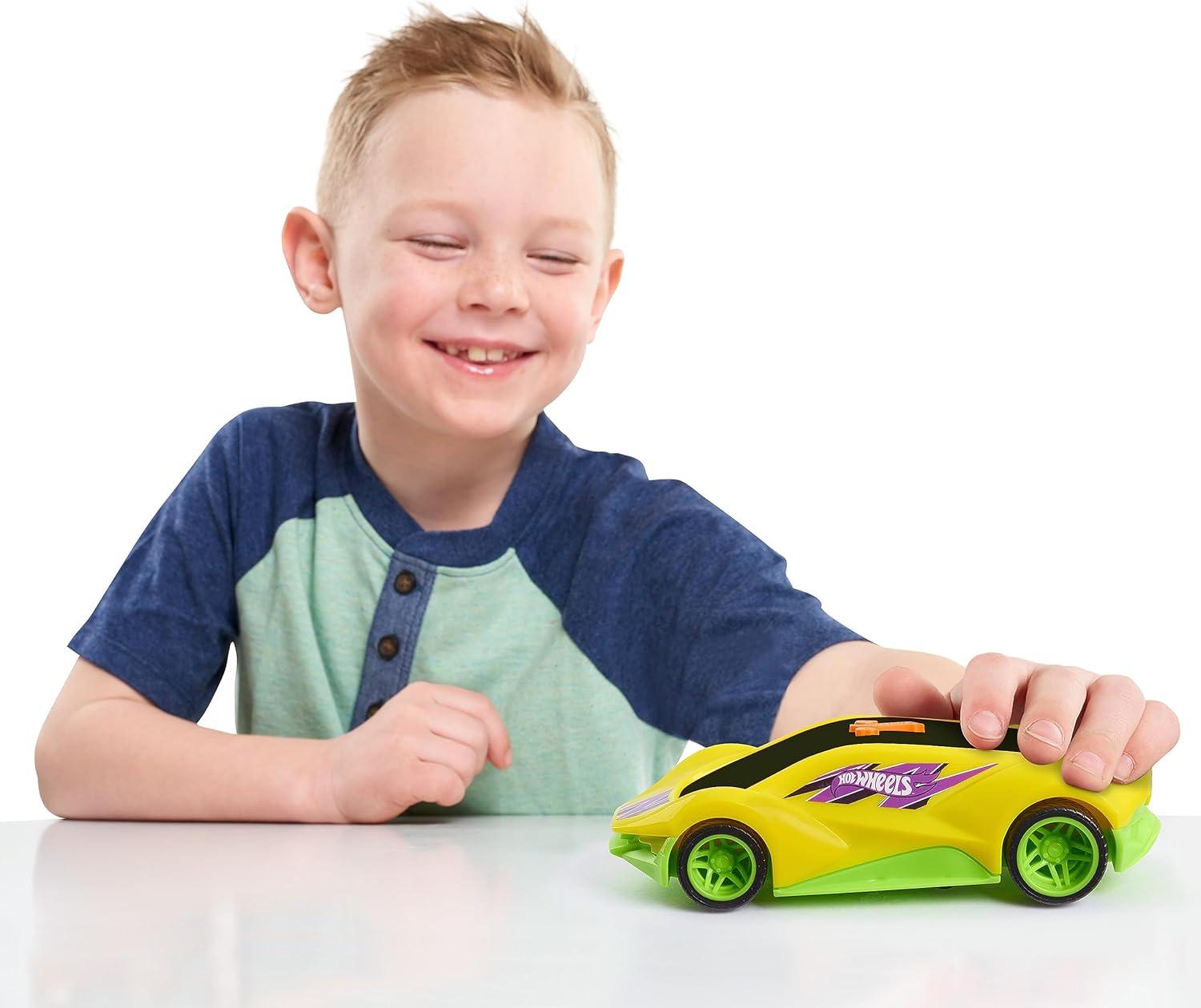 image:imageHot Wheels Pop Racers Car Exotique Toy Vehicle 7Inch Yellow Motorized Toy Car Lights Sounds Pops Wheelies Kids Toys for Ages 3 Up by Just Play