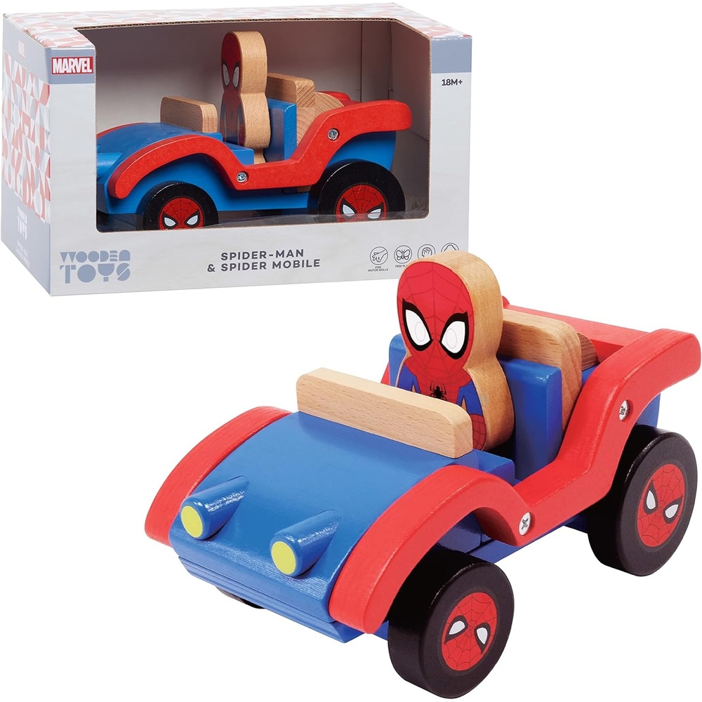 image:imageJust Play Disney Wooden Toys SpiderMan and Spider Mobile Figure and Vehicle Officially Licensed Kids Toys for Ages 18 Month Amazon ExclusiveSpiderman